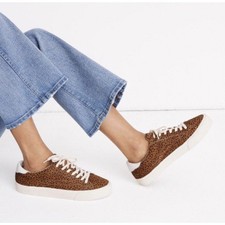 MADEWELL Womens 8 Animal Print Calfhair Low Top Lace Up Sneakers