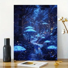 Glowing Mushrooms Framed Canvas Stretched Ready to Hang 50x40 Home decor Gift