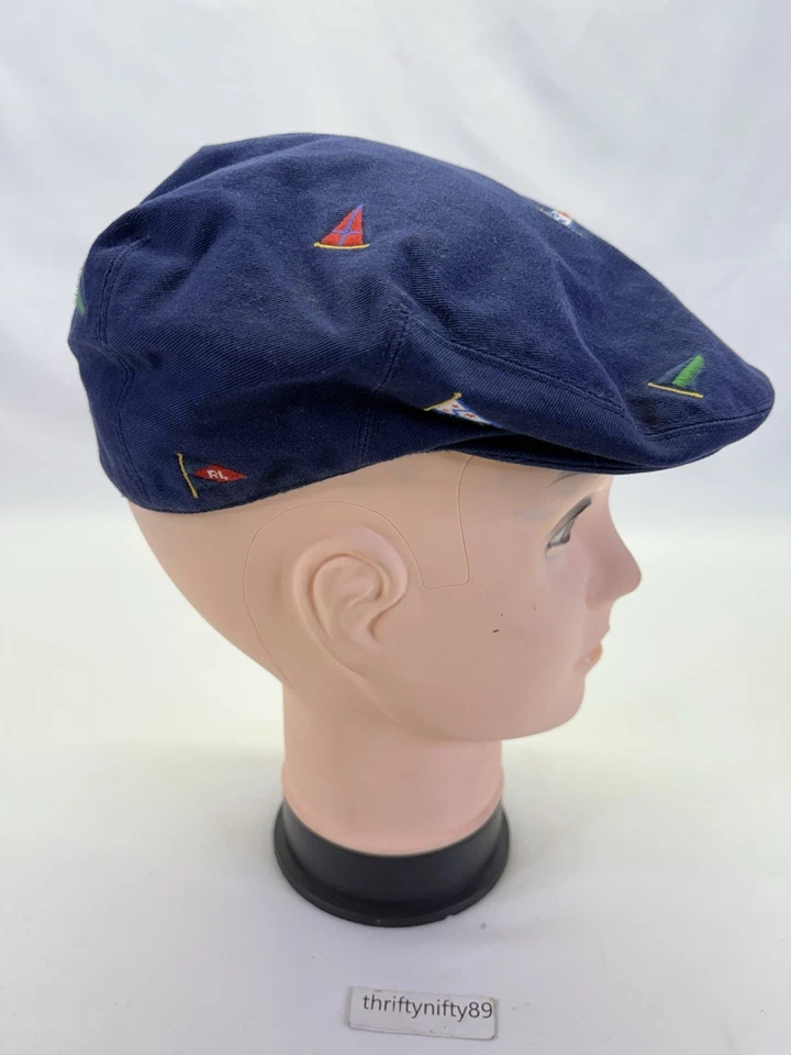 Rugby Ralph Lauren Navy Flags Embroidered Drivers Cap Hat VTG  Newsboy Viscose - Image 3 of 4