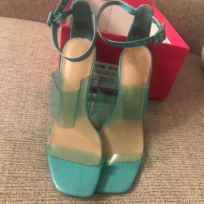 Shoe Dazzle Summer Wedge High Heels Clear Straps Teal color size 6.5 New