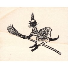 Witchiepoo Beeswax Rubber Stamp Mounted Halloween Cat Witch