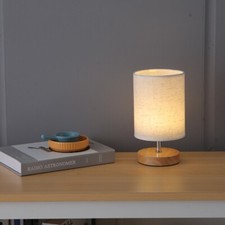Solid wood night light desk bedside lamp, USB dimmable cloth cover desk lamp