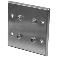 2 Gang Stainless Steel Wall Plate with Four 1/4 Inch TS Mono Jacks PA Install