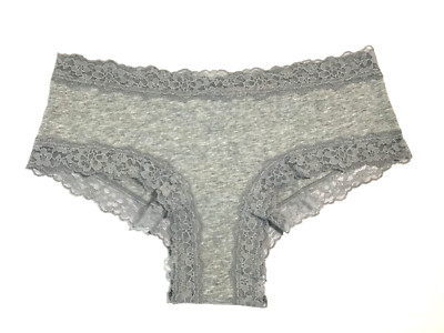 Victoria's Secret Lace Waist Stretch Cotton Cheeky Bikini Panty Medium Grey NEW