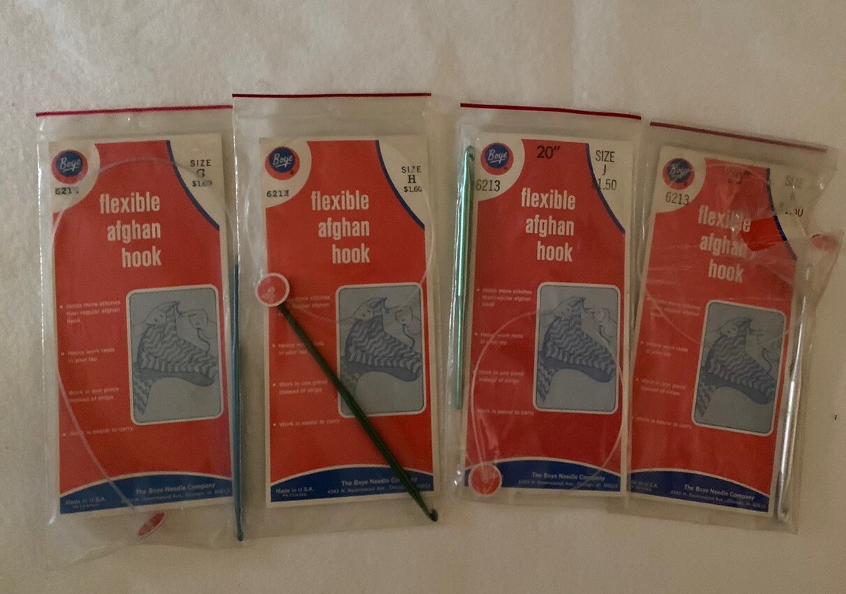 Boye Flexible Afghan Crochet Hook Set G H J K Vintage In Package See