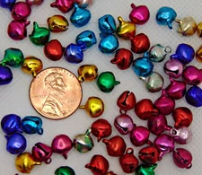 100 Small JINGLE BELLS ~ Bright Jewel Colors  No nickel Beads Charms 6mm ( 1/4")