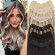 V Shape U Part One Piece Clip in Remy Real Human Hair Extensions 3/4 Full Head A