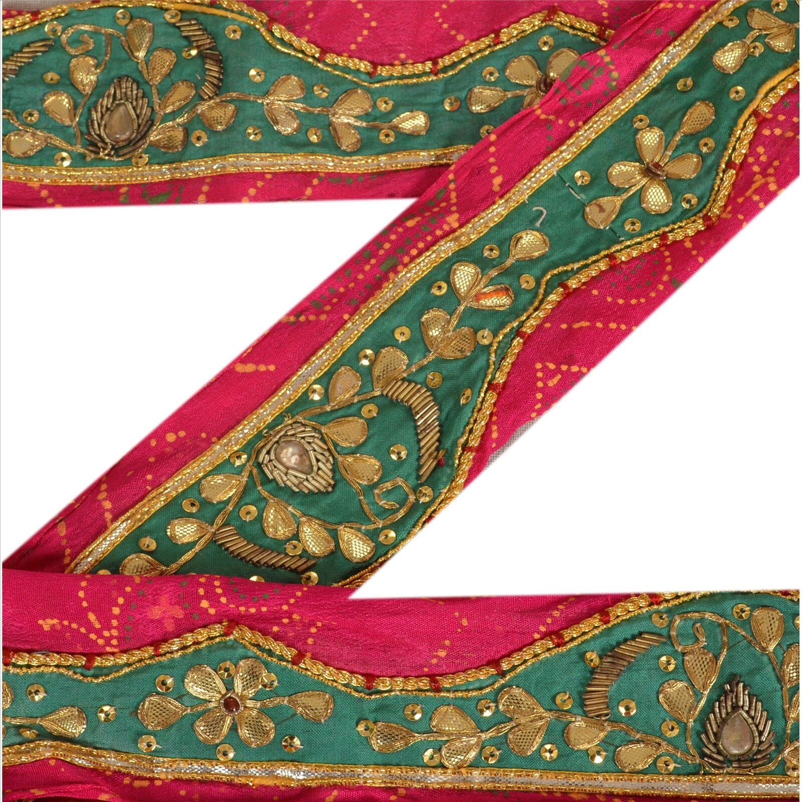 Sanskriti Vintage Sari Border Craft Pink Trim Hand Beaded Sewing Ribbon Lace
