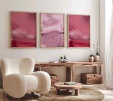 Modern Blush Pink Wall Art Set of 3 Abstract Poster Prints Living Room Pictures
