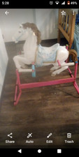 VINTAGE OLD SPRING ROCKING HORSE. PLASTIC MOLD HORSE, MEDAL FRAME.