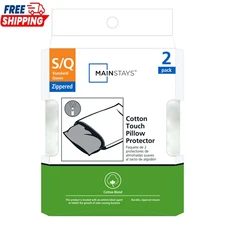 Mainstays Cotton Touch Zippered Pillow Protector, Standard/Queen, 2 Pack