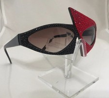 Futuristic Red Black Crystallized Triangle Comic Sunglasses by Kaleidoscope