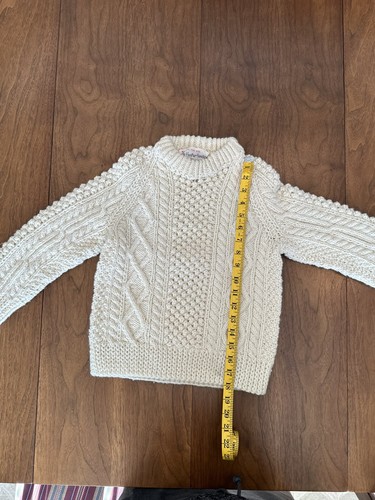 Purple Heather HandKnit Ivory Pure Wool Irish Fisherman Sweater Kids - Picture 2 of 5