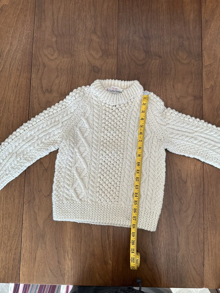 Purple Heather HandKnit Ivory Pure Wool Irish Fisherman Sweater Kids - Image 2 of 4
