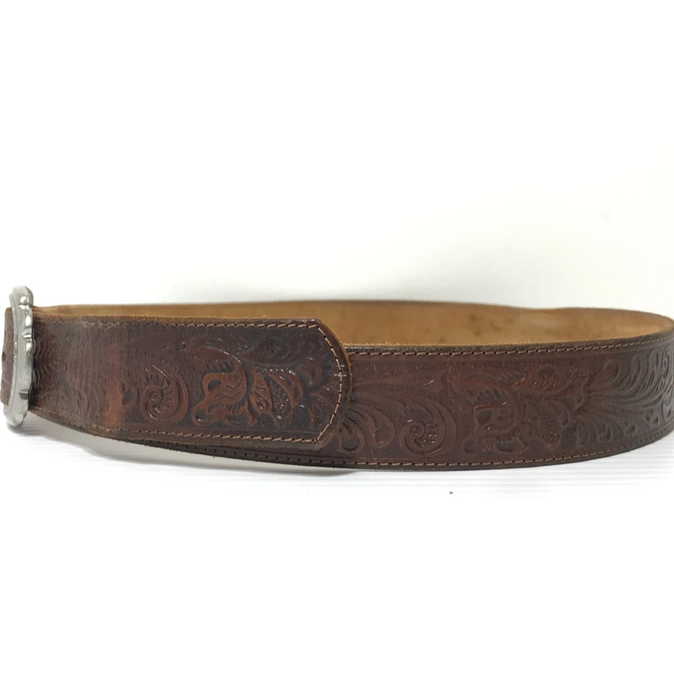 Old Navy Women's Belt Medium Brown Leather Floral Western Embossed Casual Ladies - Image 2 of 4