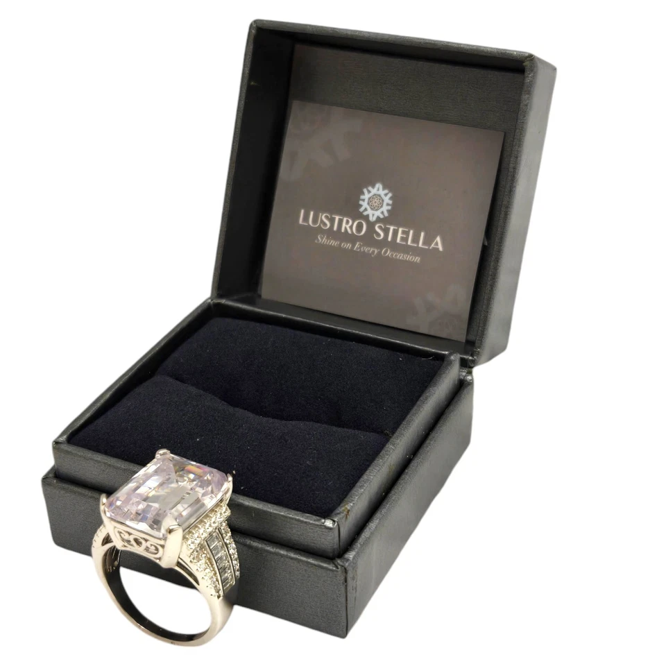 Anel LUSTRO STELLA enorme corte esmeralda cristais Swarovski prata esterlina 925 tamanho 9 - Imagem 3 de 4