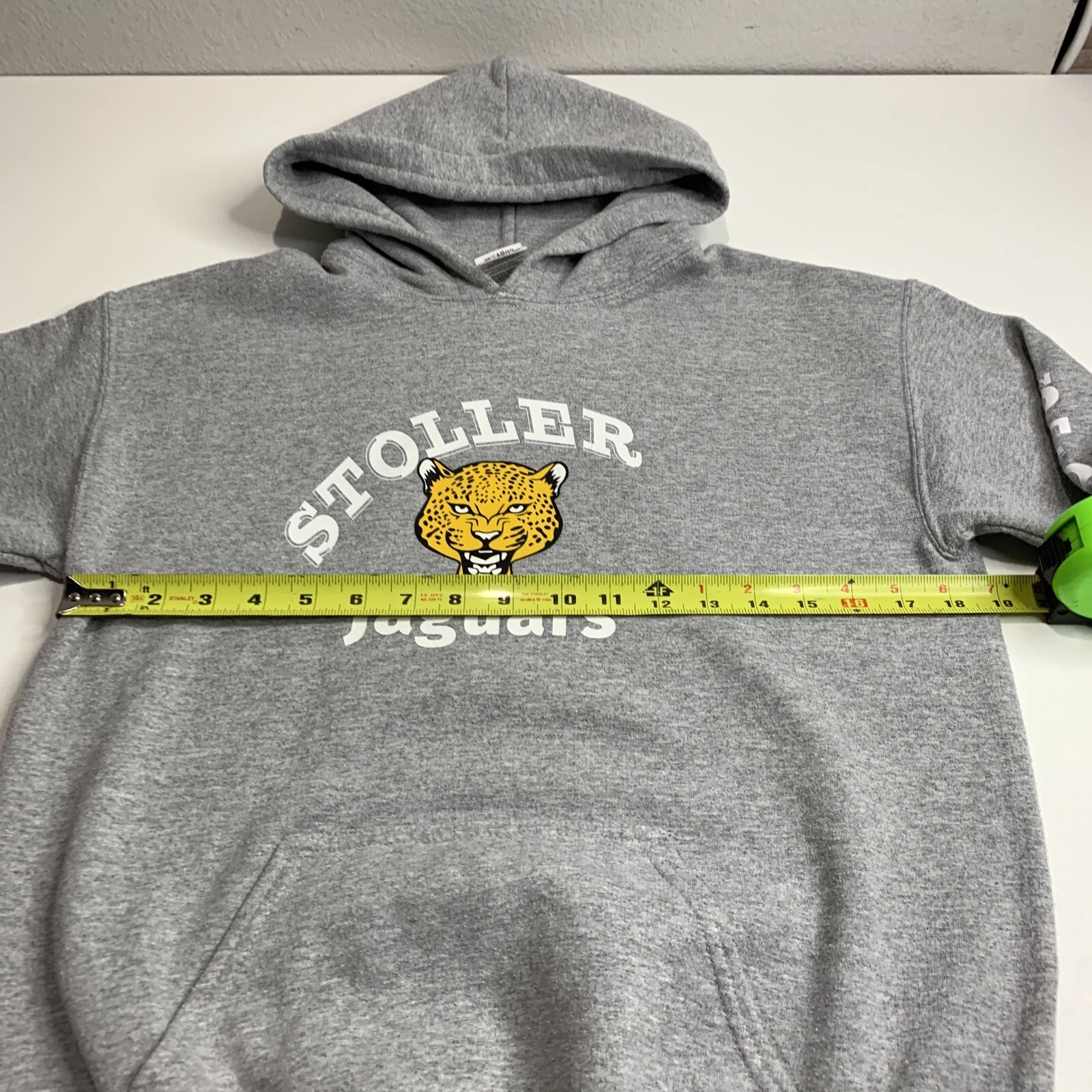 VETEMENTS Felpa con cappuccio Stoller Jaguars ragazzo XL grigia manica lunga tasca Gildan misto pesante