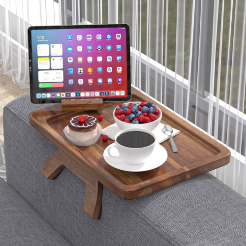 Gaohang Sofa Arm Tablett Tisch Akazie Drehhalter, faltbare rechteckige Couch - Bild 1 von 7