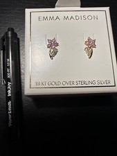 Emma Madison 18K Gold Over Sterling Silver Flower CZ Cluster Stud Earrings 925