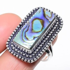 Natural Abalone Shell Gemstone 925 Sterling Silver Ring Size 9 m147