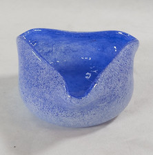 Hand Blown Studio Art Glass Bowl Cobalt Blue Bubble Texture Mid Century Vintage