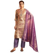 Women's Jacquard and Embroidery Lace Straight Kurta Pant with Dupatta Set