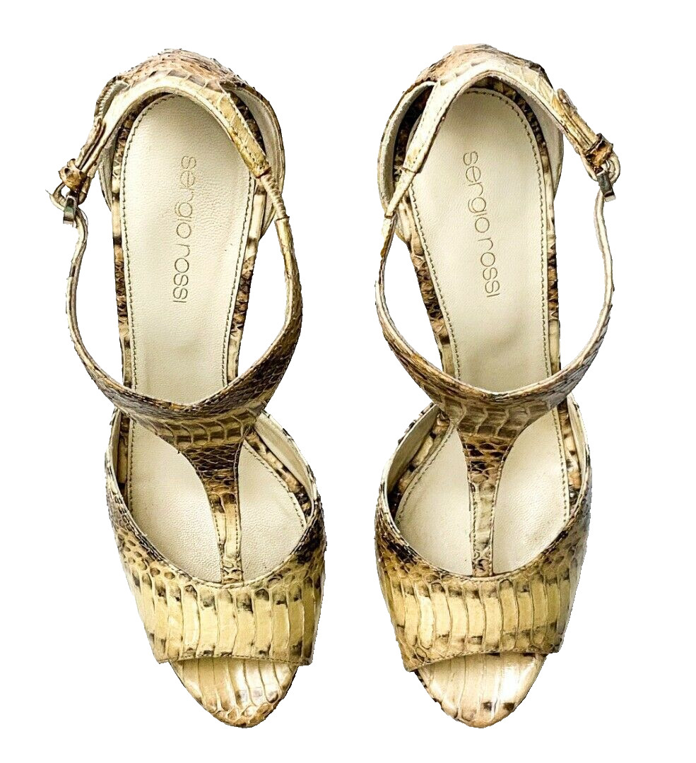 Sergio Rossi Neutral Python Ankle Strap Platform … - image 3