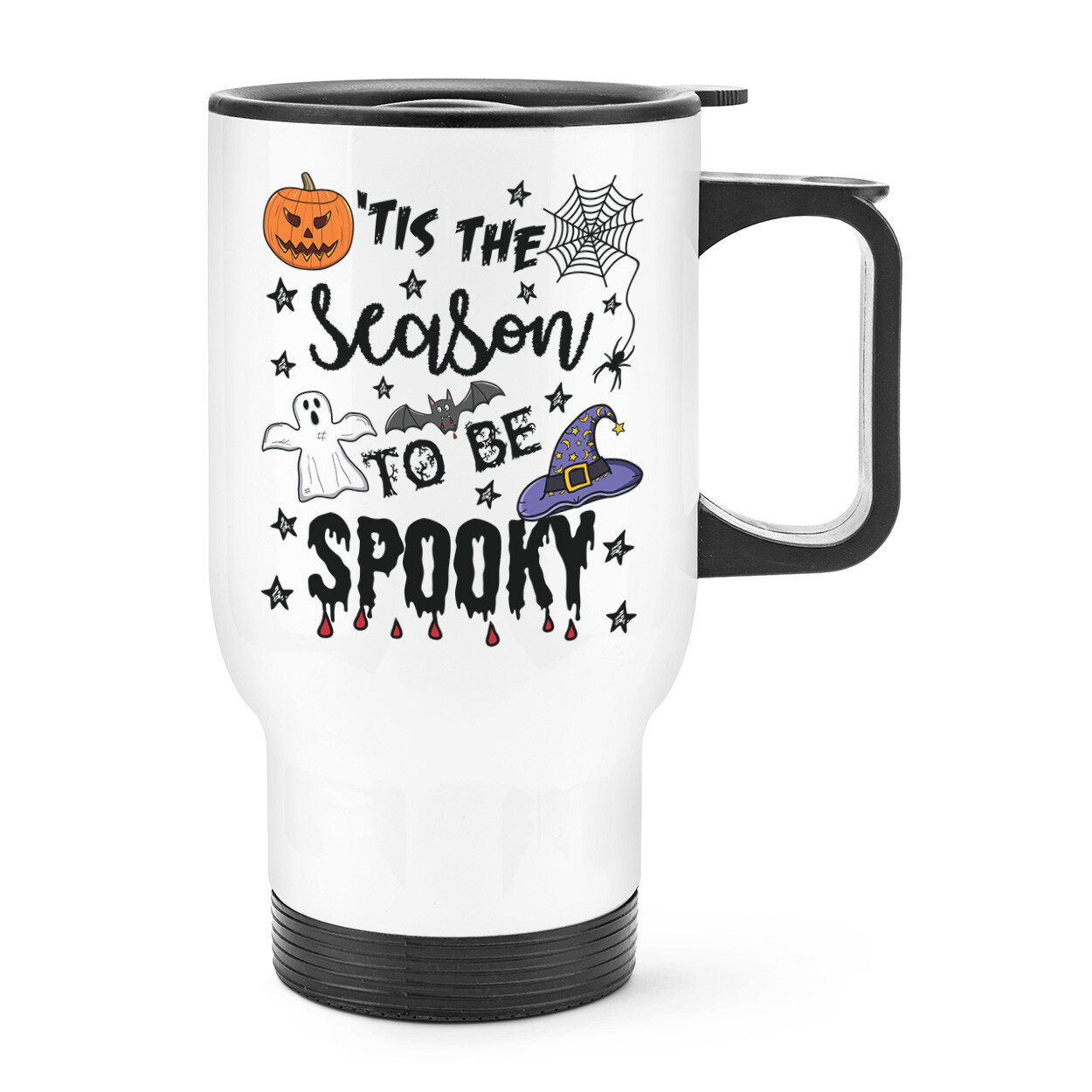 Tis The Season To Be Spooky Halloween Travel Mug Cup With Handle Ghost Pumpkin