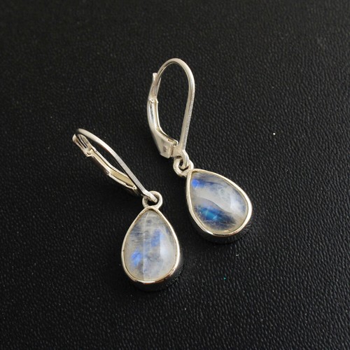 Moonstone pear Gemstone Handmade 925 Sterling Silver Partywear Earring - Picture 2 of 2