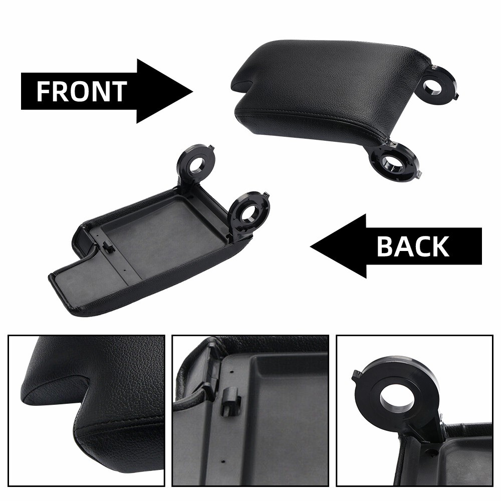 Black PU Leather Armrest Center Console Lid Cover For BMW E46 3 Series
