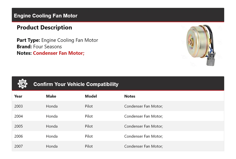 Ventilador de refrigeración motor Honda Pilot 2003-2007 4 estaciones 2004 2005 2006 Foto 2 de 4