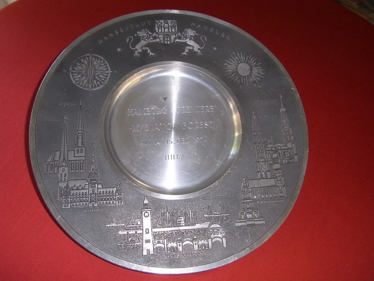 Röders Soltauer Zinn Wandteller Teller Hamburg Graviert HHLA MS Avon Forest 27cm