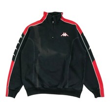 KAPPA SWEATSHIRT LARGE L BLACK SIDE TAPE LOGO PULLOVER CREWNECK FUTBOL VINTAGE
