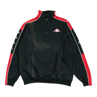 KAPPA SWEATSHIRT LARGE L BLACK SIDE TAPE LOGO PULLOVER CREWNECK FUTBOL VINTAGE