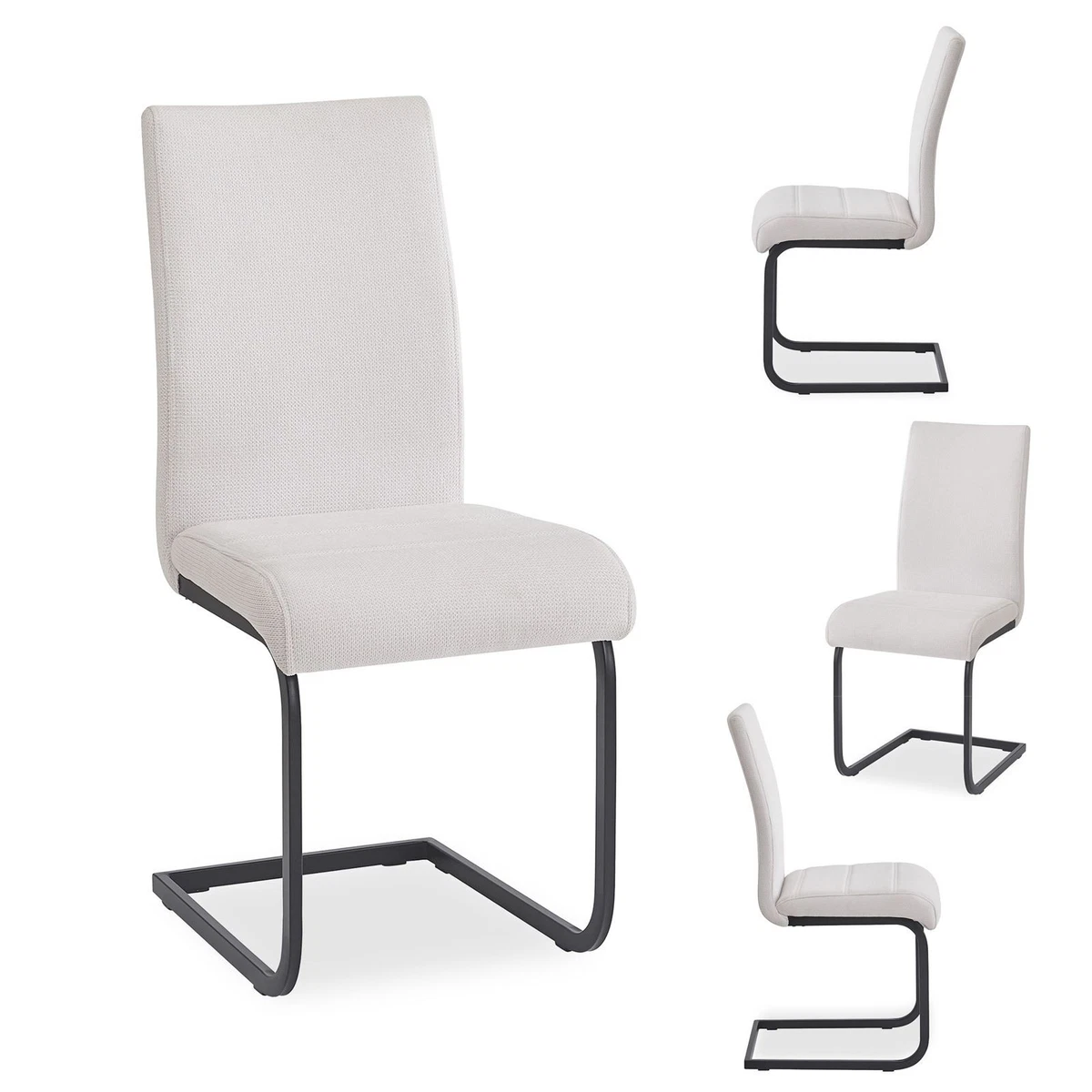 Schwingstühle 4er Set Freischwinger mit hohem Sitzkomfort Cremeweiß/Schwarz