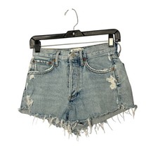 Agolde Parker Distressed Denim Shorts Light Blue Frayed Hem - 22