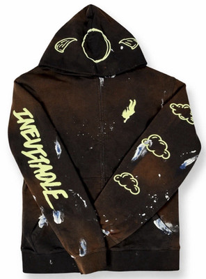 j cole 100 Authentic . Hand painted glow n dark graphic Numero Uno hoodie 2XL .