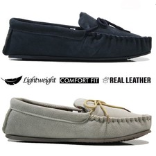 MENS LEATHER SLIP ON SLIPPERS INDOOR LINED WARM COZY WINTER MOCCASIN MULE SIZE