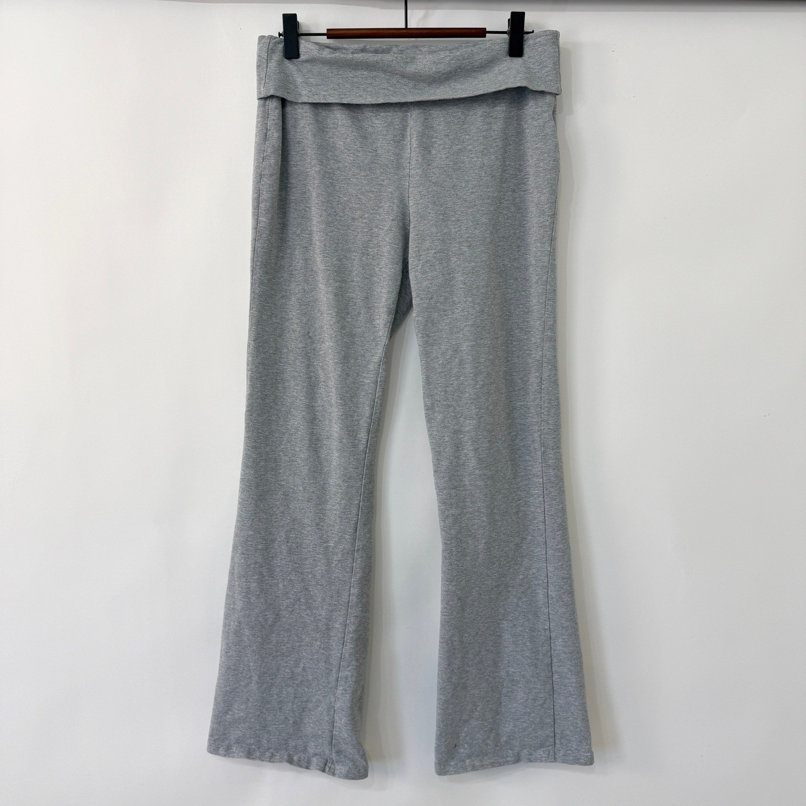 Y2K Foldover Yoga Lounge Pants Womens Medium Gray Flare NYC Athletic Division