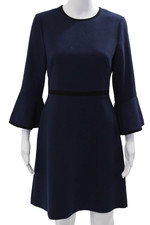 Eliza J Women A-Line Dress Dark Blue Long Sleeve Crew Neck Zip Size 6
