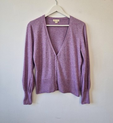 Monsoon Strickjacke Gr. 16 Flieder Feinstrick Angora Mischung Pullover Puffärmel V-Ausschnitt
