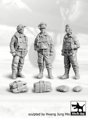 Black Dog 1/48 USAAF Bomber Aircraft Crew WWII Standing w/Gear (3 Figs.) F48008