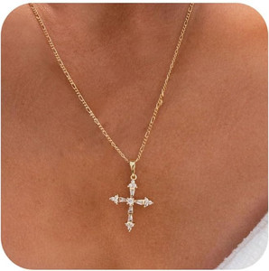 Authentic Cross Necklaces for Women, 14K Gold Plated Cross Necklace Cute Cross Peadant Nec
