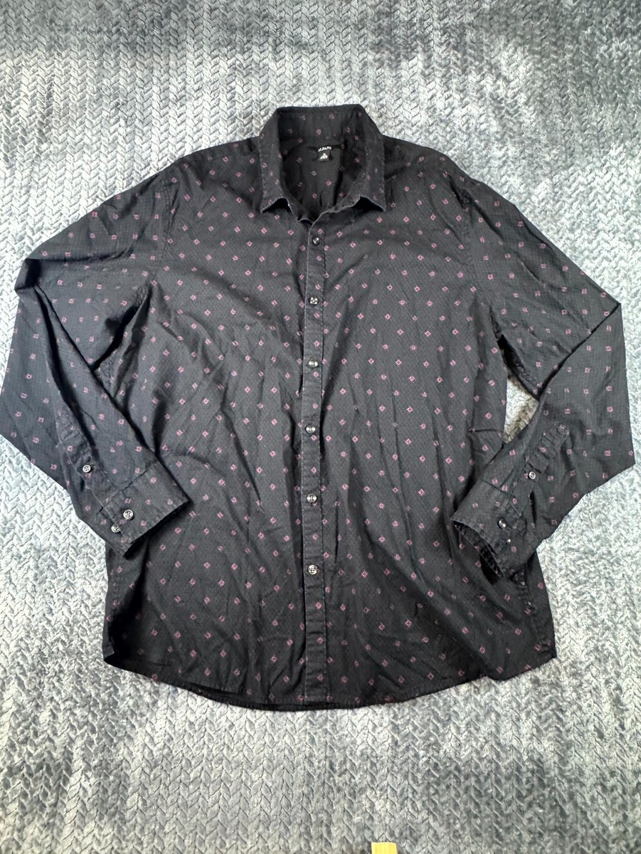 alfani black dress shirt Alfani Dress Shirt Mens XL Black Cotton Geometric Button Up Business Formal