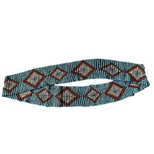 vintage beaded belt WAISTBAND elastic teal Brown Ivory Colored PRINT