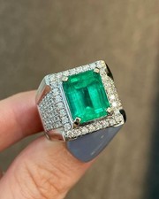 Solid 925 Sterling Silver Natural Emerald Gemstone Women Ring U1