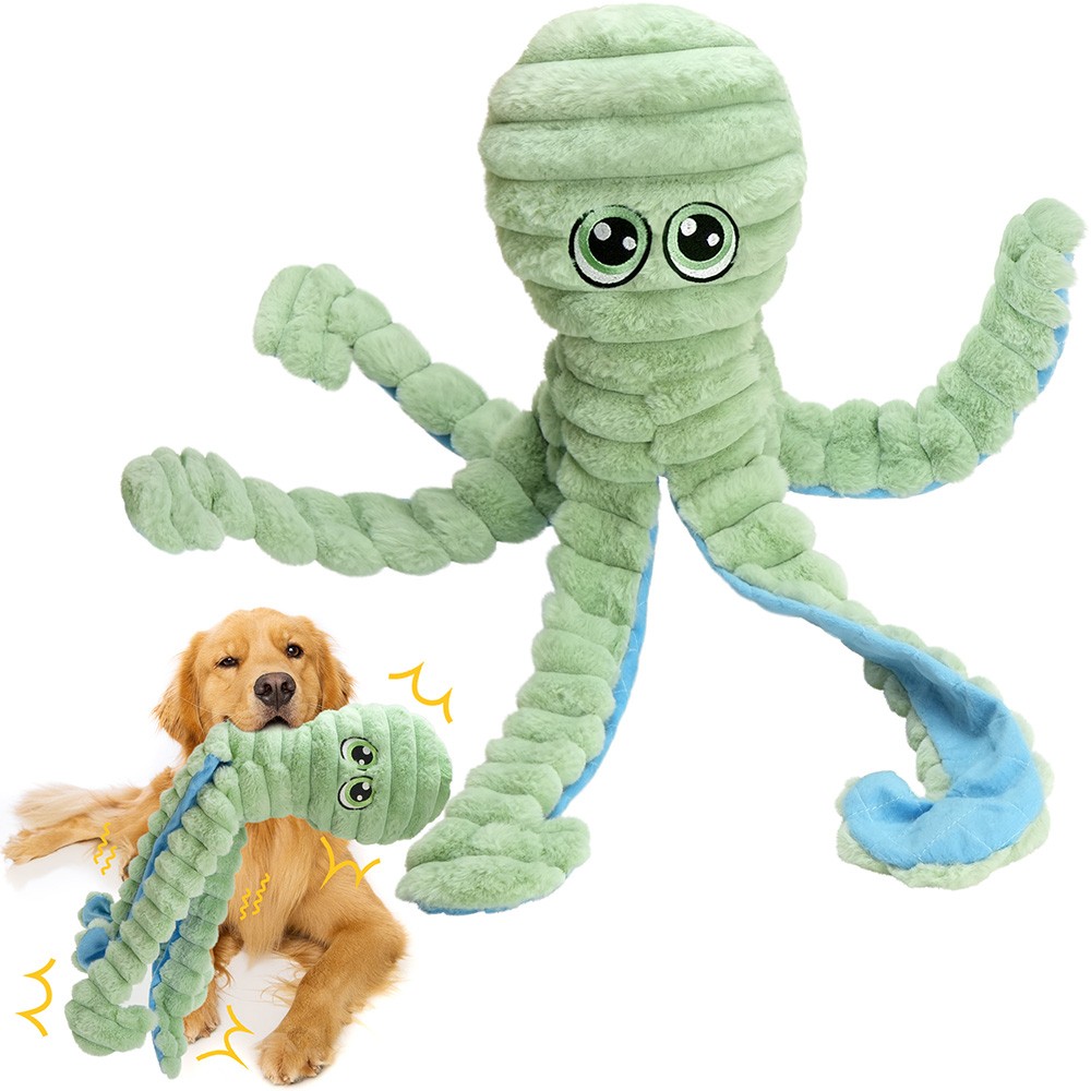 Large Plush Octopus Dog Toy Crinkle Squeaky Dog Toy Interactive Stuffed Chew Toy