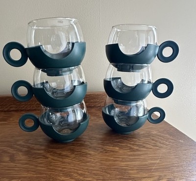 Vintage Roly Poly Glasses Dark Green Set of 6 MCM Retro Plastic 8oz
