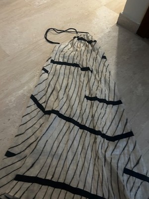 Massimo Dutti Women s Maxi Dress Cream Black Striped Sleeveless Boho Summer