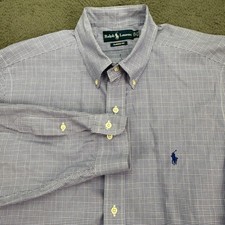 Polo Ralph Lauren Button Down Shirt Mens 17 34/35 Blue White Check Classic Fit